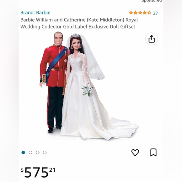 William & Catherine Royal Wedding Barbie Dolls - Picture 6 of 8